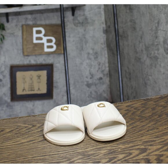 Coach Womens Quilted Slide Holly Sandal CR047 Chalk Off White 5.5B - Picture 3 of 10